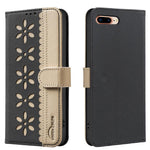 غطاء هاتف جلدي بنمط زهرة مجوفة ملونة مع توصيل وخاصية RFID، لهواتف iPhone XS Max، iPhone 6 Plus / 7 Plus / 8 Plus، iPhone 6 / 7 / 8