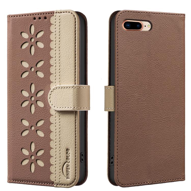 غطاء هاتف جلدي بنمط زهرة مجوفة ملونة مع توصيل وخاصية RFID، لهواتف iPhone XS Max، iPhone 6 Plus / 7 Plus / 8 Plus، iPhone 6 / 7 / 8