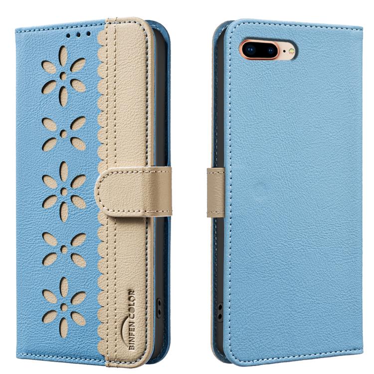 غطاء هاتف جلدي بنمط زهرة مجوفة ملونة مع توصيل وخاصية RFID، لهواتف iPhone XS Max، iPhone 6 Plus / 7 Plus / 8 Plus، iPhone 6 / 7 / 8