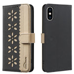 غطاء هاتف جلدي بنمط زهرة مجوفة ملونة مع توصيل وخاصية RFID، لهواتف iPhone XS Max، iPhone 6 Plus / 7 Plus / 8 Plus، iPhone 6 / 7 / 8