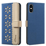 غطاء هاتف جلدي بنمط زهرة مجوفة ملونة مع توصيل وخاصية RFID، لهواتف iPhone XS Max، iPhone 6 Plus / 7 Plus / 8 Plus، iPhone 6 / 7 / 8