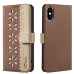 غطاء هاتف جلدي بنمط زهرة مجوفة ملونة مع توصيل وخاصية RFID، لهواتف iPhone XS Max، iPhone 6 Plus / 7 Plus / 8 Plus، iPhone 6 / 7 / 8