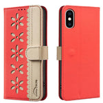 غطاء هاتف جلدي بنمط زهرة مجوفة ملونة مع توصيل وخاصية RFID، لهواتف iPhone XS Max، iPhone 6 Plus / 7 Plus / 8 Plus، iPhone 6 / 7 / 8