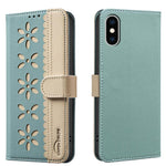 غطاء هاتف جلدي بنمط زهرة مجوفة ملونة مع توصيل وخاصية RFID، لهواتف iPhone XS Max، iPhone 6 Plus / 7 Plus / 8 Plus، iPhone 6 / 7 / 8