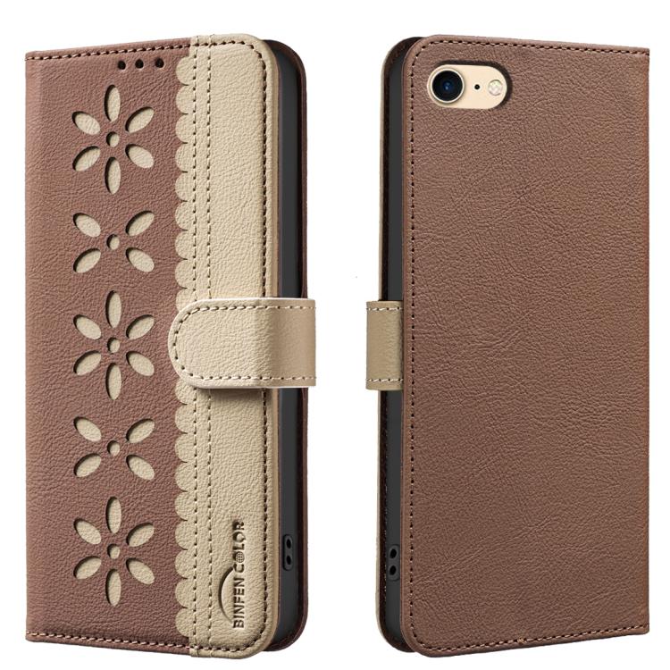 غطاء هاتف جلدي بنمط زهرة مجوفة ملونة مع توصيل وخاصية RFID، لهواتف iPhone XS Max، iPhone 6 Plus / 7 Plus / 8 Plus، iPhone 6 / 7 / 8