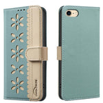 غطاء هاتف جلدي بنمط زهرة مجوفة ملونة مع توصيل وخاصية RFID، لهواتف iPhone XS Max، iPhone 6 Plus / 7 Plus / 8 Plus، iPhone 6 / 7 / 8