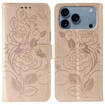 غطاء هاتف جلدي منقوش بوردة وفراشة، لهواتف iPhone 17e / 16e، iPhone 17 Pro Max، iPhone 17 Pro، iPhone 17، iPhone Air