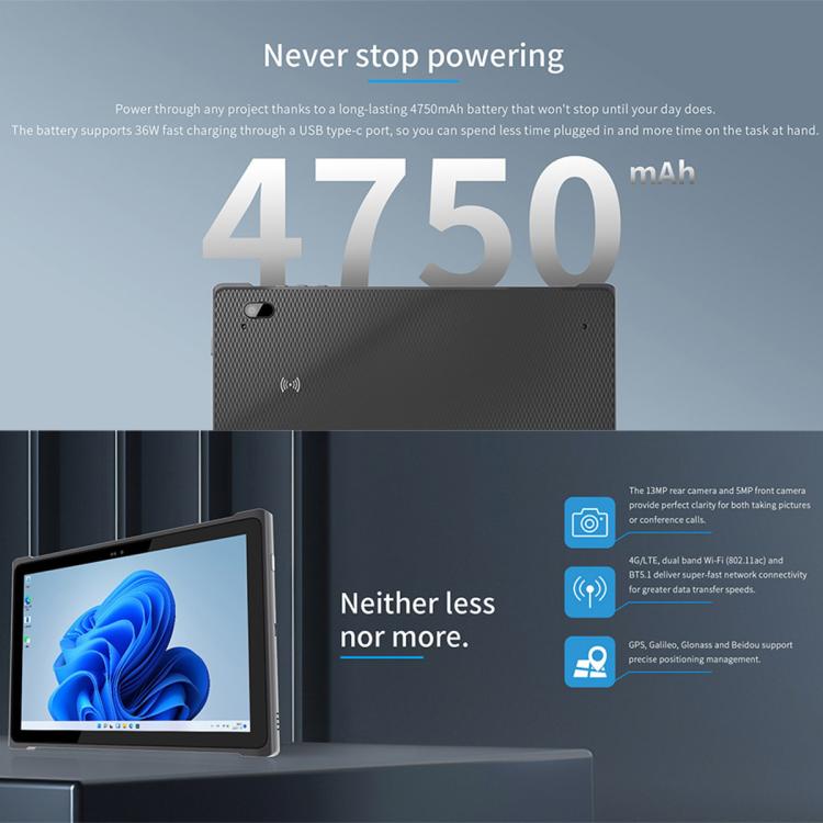 جهاز QCOM W1019 اللوحي بنظام Windows 11 Pro، 8GB+128GB، شاشة 10.1 بوصة مع معالج Qualcomm SC7180 Kryo 468 8C8T ثماني النواة، شبكة 4G، OTG، قابس الاتحاد الأوروبي، قابس الولايات المتحدة، قابس المملكة المتحدة، قابس أستراليا