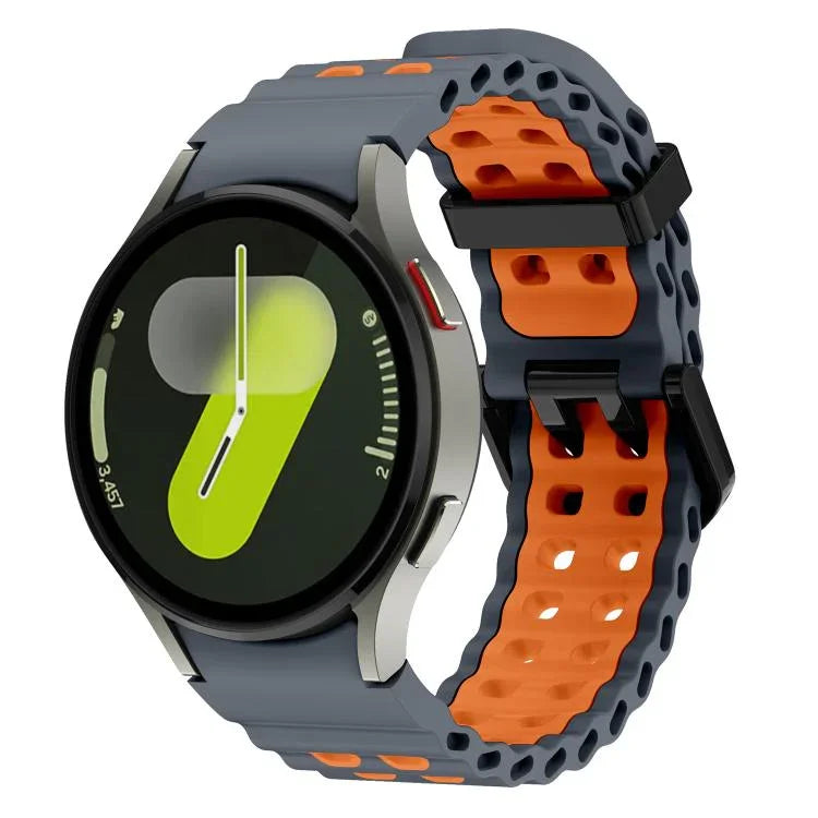 سوار ساعة سيليكون ثنائي اللون مع صفين من الثقوب Ocean، لساعات Samsung Galaxy Watch 7 مقاس 40 / 44مم
