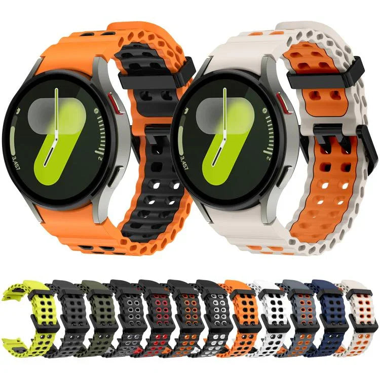 سوار ساعة سيليكون ثنائي اللون مع صفين من الثقوب Ocean، لساعات Samsung Galaxy Watch 7 مقاس 40 / 44مم
