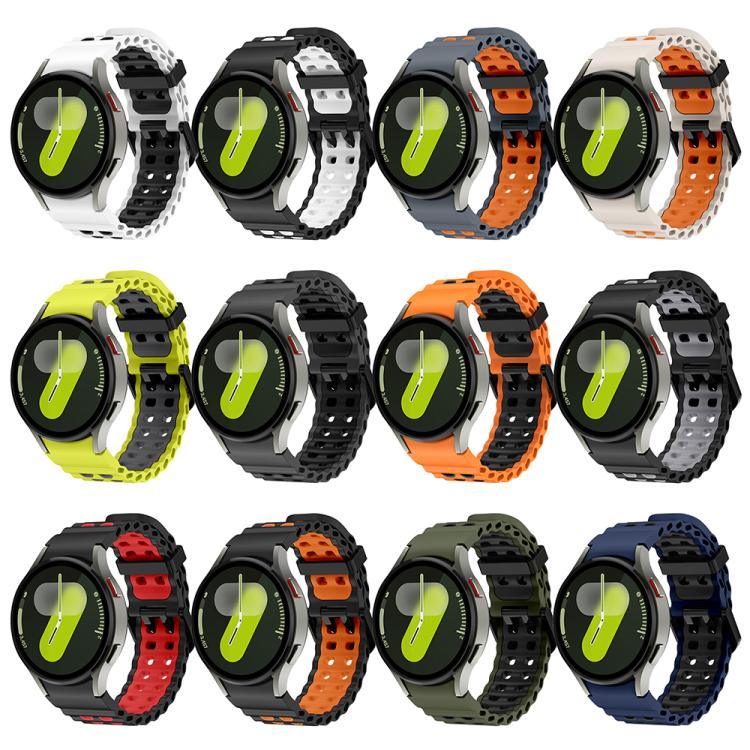 سوار ساعة سيليكون ثنائي اللون مع صفين من الثقوب Ocean، لساعات Samsung Galaxy Watch 7 مقاس 40 / 44مم