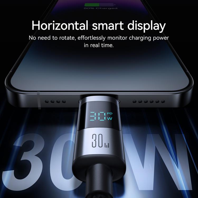 كابل بيانات شحن سريع JOYROOM S-A16 Pro Prism Series بقوة 30W مع شاشة رقمية من Type-C إلى 8 Pin، الطول: 1.2 متر، Type-C إلى 8 Pin