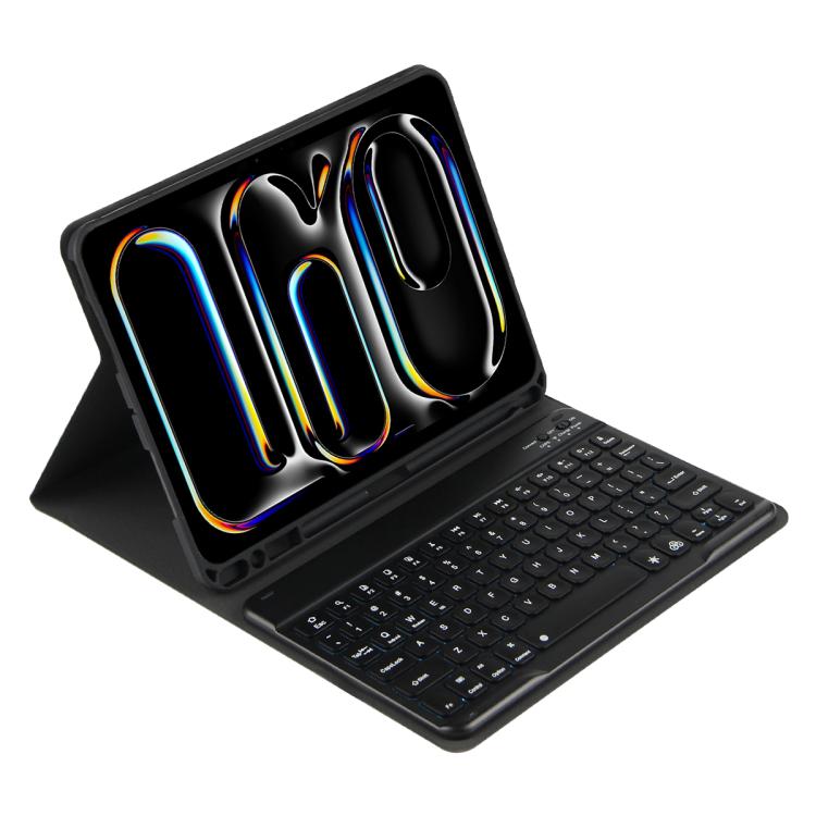 غطاء لوحي من الجلد مع لوحة مفاتيح بلوتوث بإضاءة ملونة، لجهاز iPad Air 11 2024 / Air 11 2025، لجهاز iPad Air 5 / Air 4 10.9
