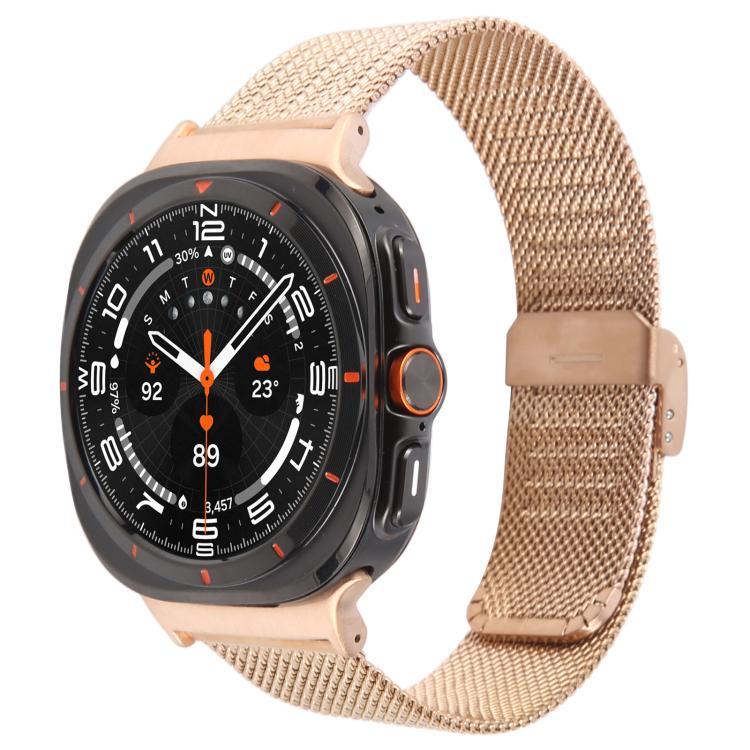 سوار ساعة معدني ميلانيزي منقوش مع إبزيم مدمج، لساعات Samsung Galaxy Watch Ultra 47مم / Ultra 2025