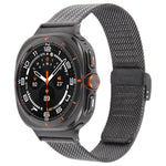 سوار ساعة معدني ميلانيزي منقوش مع إبزيم مدمج، لساعات Samsung Galaxy Watch Ultra 47مم / Ultra 2025