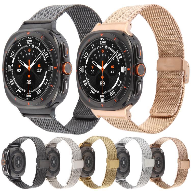 سوار ساعة معدني ميلانيزي منقوش مع إبزيم مدمج، لساعات Samsung Galaxy Watch Ultra 47مم / Ultra 2025