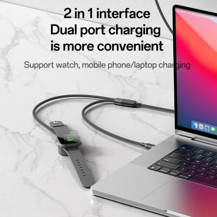 كابل شحن Yesido CA136C بقوة 60 واط USB-C / Type-C إلى Type-C وiWatch 2 في 1، CA136C