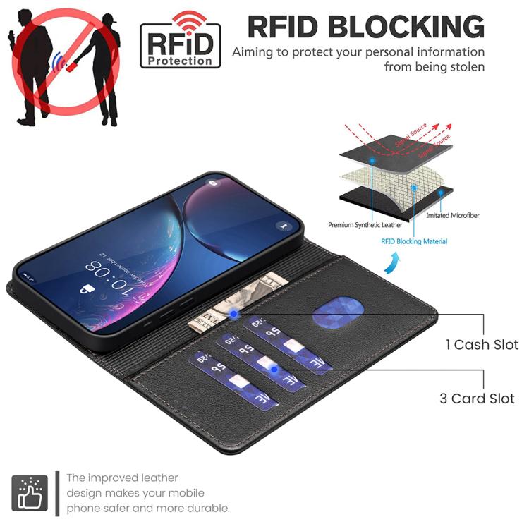 غطاء هاتف جلدي مضاد للسرقة بنقشة قشرة الليتشي مع تقنية RFID، لهواتف iPhone 17 Pro Max، iPhone 17 Pro، iPhone 17، iPhone Air