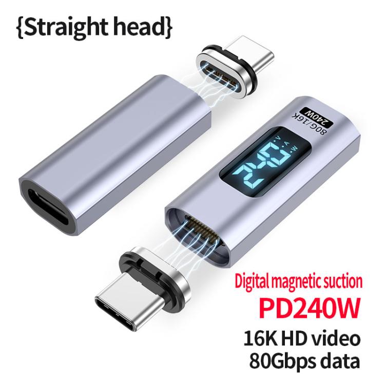 محول مغناطيسي شفط رقمي PD240W من ذكر Type-C إلى أنثى، سرعة 80 جيجابت في الثانية، 60 ألف دورة، رأس مستقيم، رأس زاوية