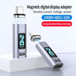 محول مغناطيسي شفط رقمي PD240W من ذكر Type-C إلى أنثى، سرعة 80 جيجابت في الثانية، 60 ألف دورة، رأس مستقيم، رأس زاوية