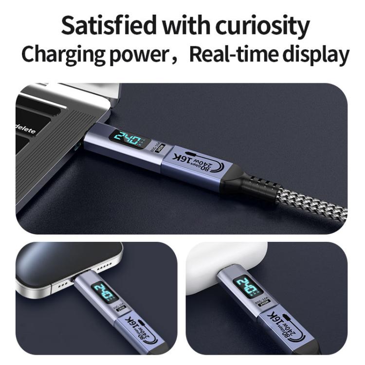 محول مغناطيسي شفط رقمي PD240W من ذكر Type-C إلى أنثى، سرعة 80 جيجابت في الثانية، 60 ألف دورة، رأس مستقيم، رأس زاوية