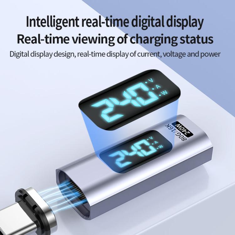 محول مغناطيسي شفط رقمي PD240W من ذكر Type-C إلى أنثى، سرعة 80 جيجابت في الثانية، 60 ألف دورة، رأس مستقيم، رأس زاوية
