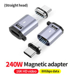 محول مغناطيسي شفط PD240W من ذكر Type-C إلى أنثى، سرعة 80 جيجابت في الثانية، 60 ألف دورة، رأس مستقيم، رأس زاوية، رأس زاوية جانبي