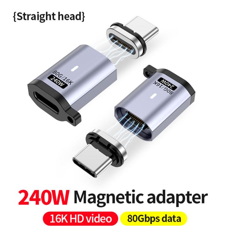 محول مغناطيسي شفط PD240W من ذكر Type-C إلى أنثى، سرعة 80 جيجابت في الثانية، 60 ألف دورة، رأس مستقيم، رأس زاوية، رأس زاوية جانبي