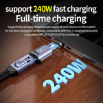 محول مغناطيسي شفط PD240W من ذكر Type-C إلى أنثى، سرعة 80 جيجابت في الثانية، 60 ألف دورة، رأس مستقيم، رأس زاوية، رأس زاوية جانبي