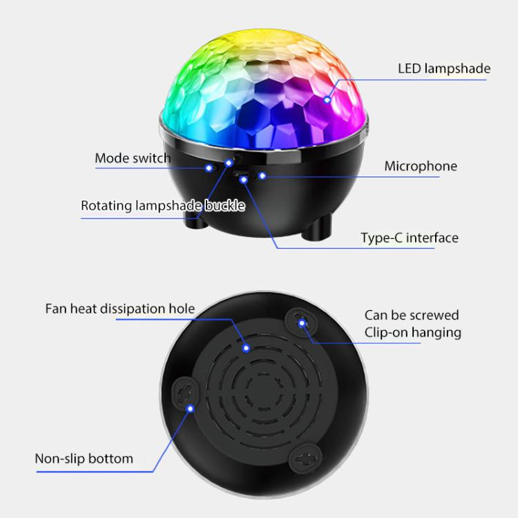 مصباح كرة سحرية دوار LED RGB على المسرح، تحكم صوتي، تحكم عن بعد