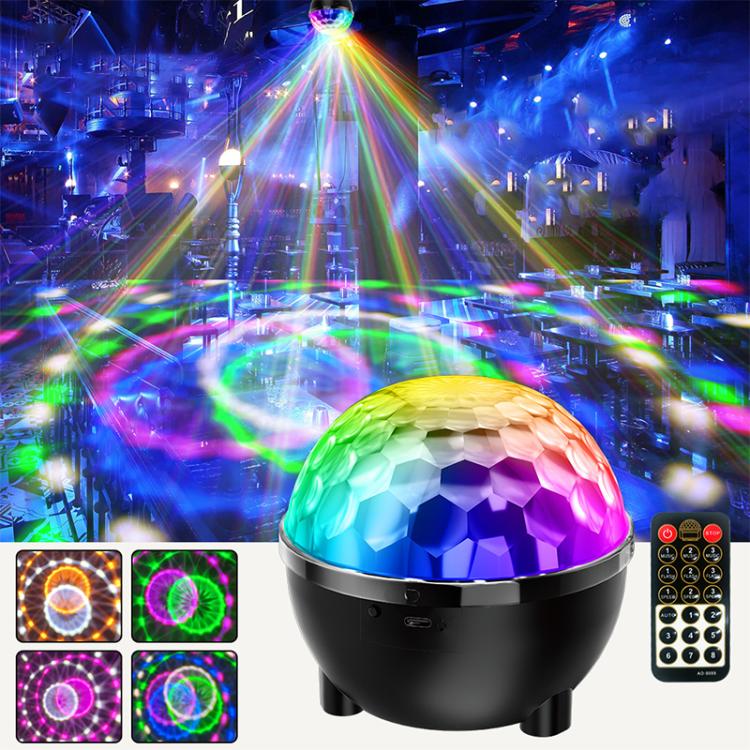 مصباح كرة سحرية دوار LED RGB على المسرح، تحكم صوتي، تحكم عن بعد