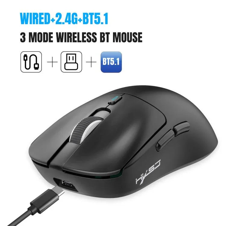 فأرة ألعاب خفيفة الوزن HXSJ T68 بثلاثة أوضاع سلكية 2.4G BT5.1 لاسلكية، T68