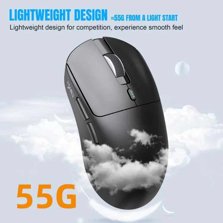 فأرة ألعاب خفيفة الوزن HXSJ T68 بثلاثة أوضاع سلكية 2.4G BT5.1 لاسلكية، T68