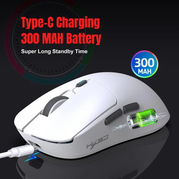 فأرة ألعاب خفيفة الوزن HXSJ T68 بثلاثة أوضاع سلكية 2.4G BT5.1 لاسلكية، T68