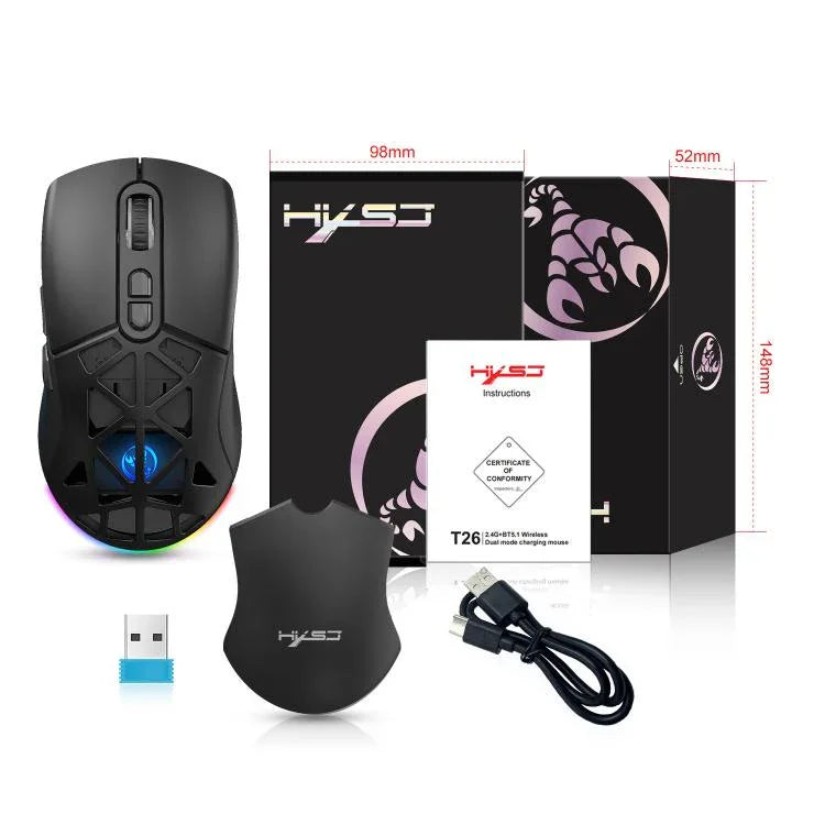 فأرة لاسلكية قابلة لإعادة الشحن HXSJ T26 بوضعين 2.4G BT5.1، T26