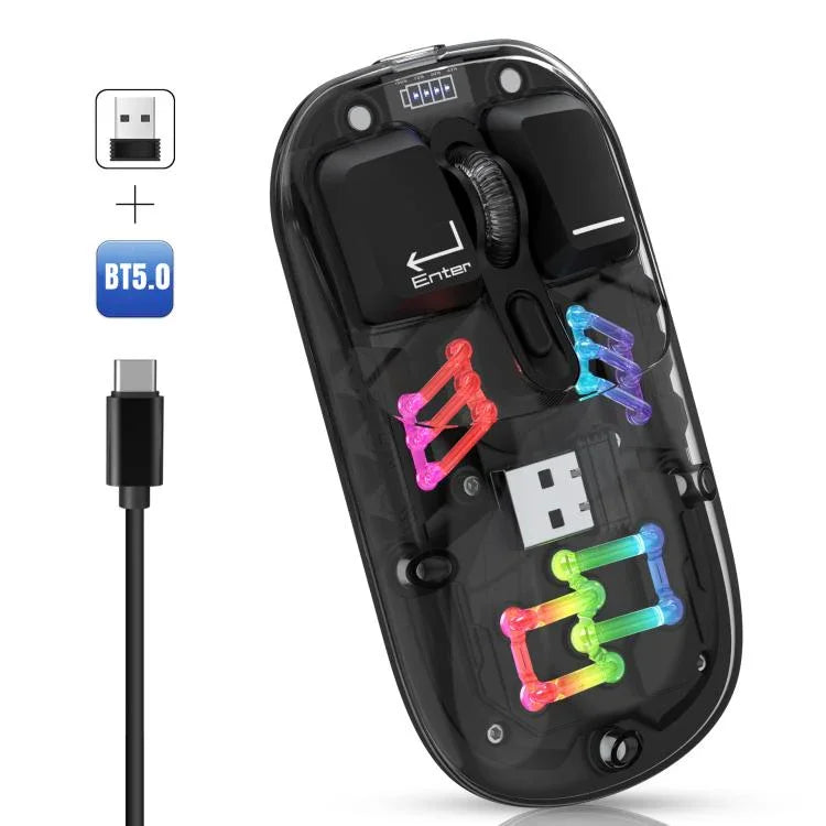 فأرة لاسلكية شفافة HXSJ T200 بوضعين 2.4G BT5.0 RGB، T200