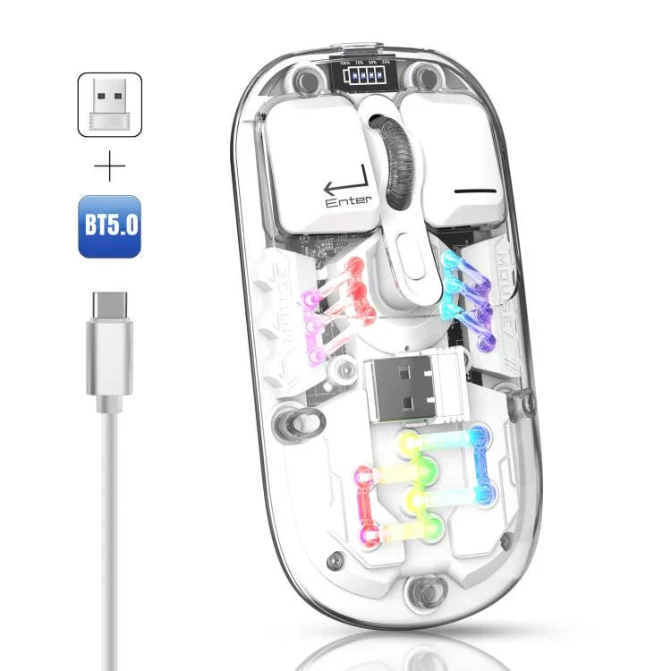 فأرة لاسلكية شفافة HXSJ T200 بوضعين 2.4G BT5.0 RGB، T200