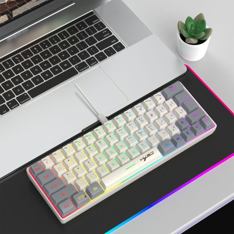 لوحة مفاتيح غشائية HXSJ V400 سلكية بإضاءة خلفية RGB وتوافق ألوان، 63 مفتاح، طول الكابل: 1.7 متر، V400 بيج + رمادي، V400 رمادي + بيج، V400 بيج + رمادي + برتقالي، V400 رمادي + بيج + برتقالي