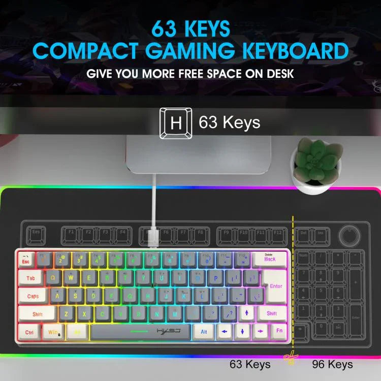 لوحة مفاتيح غشائية HXSJ V400 سلكية بإضاءة خلفية RGB وتوافق ألوان، 63 مفتاح، طول الكابل: 1.7 متر، V400 بيج + رمادي، V400 رمادي + بيج، V400 بيج + رمادي + برتقالي، V400 رمادي + بيج + برتقالي