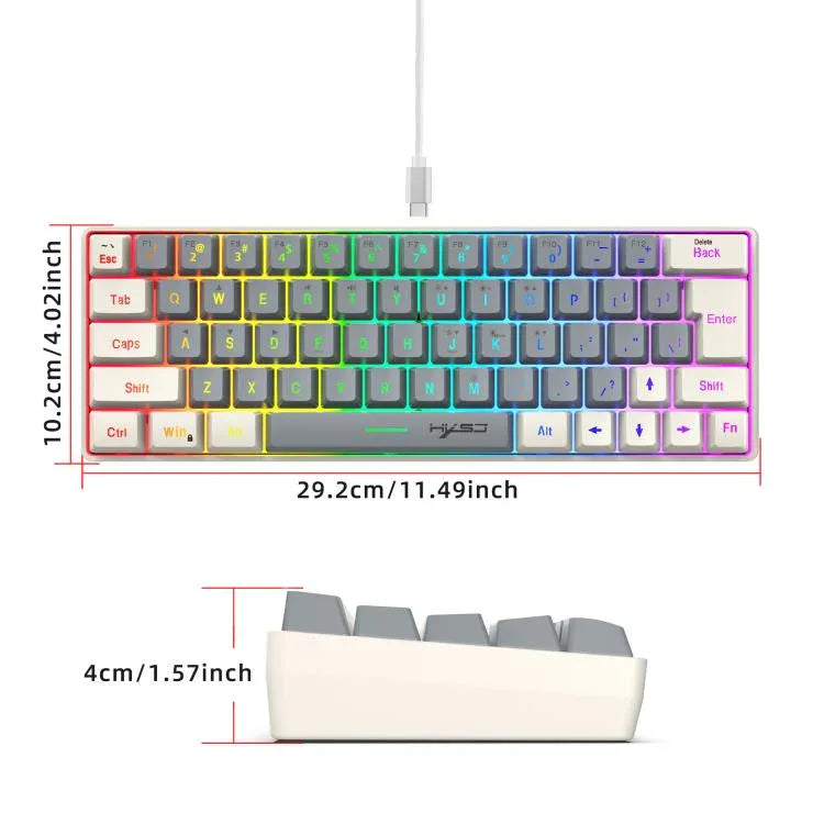 لوحة مفاتيح غشائية HXSJ V400 سلكية بإضاءة خلفية RGB وتوافق ألوان، 63 مفتاح، طول الكابل: 1.7 متر، V400 بيج + رمادي، V400 رمادي + بيج، V400 بيج + رمادي + برتقالي، V400 رمادي + بيج + برتقالي