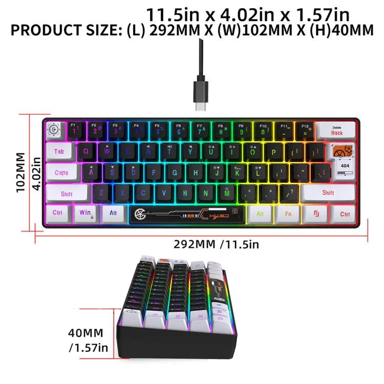 لوحة مفاتيح غشائية HXSJ V700WB سلكية بإضاءة خلفية RGB، 61 مفتاح، طول الكابل: 1.7 متر، V700WB