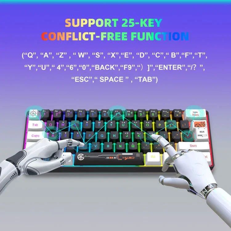 لوحة مفاتيح غشائية HXSJ V700WB سلكية بإضاءة خلفية RGB، 61 مفتاح، طول الكابل: 1.7 متر، V700WB