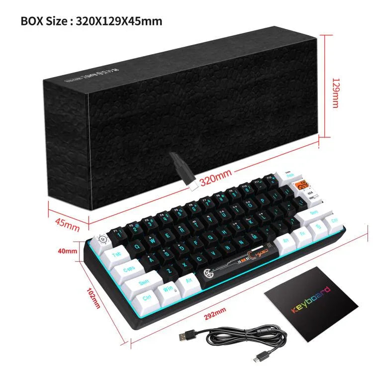 لوحة مفاتيح غشائية HXSJ V700WB سلكية بإضاءة خلفية RGB، 61 مفتاح، طول الكابل: 1.7 متر، V700WB