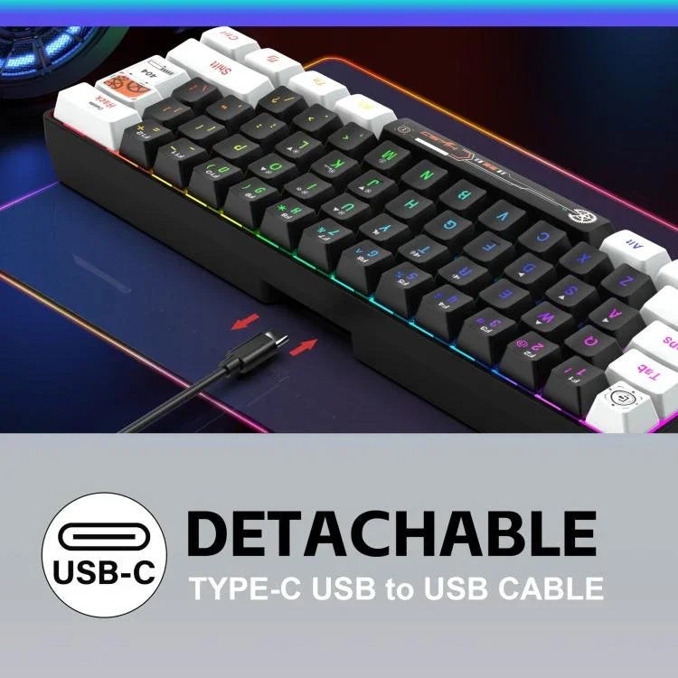 لوحة مفاتيح غشائية HXSJ V700WB سلكية بإضاءة خلفية RGB، 61 مفتاح، طول الكابل: 1.7 متر، V700WB