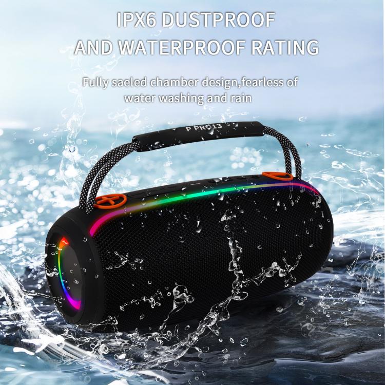 مكبر صوت محمول خارجي PRO13 بقوة 20 واط مقاوم للماء IPX5 مع إضاءة RGB، مكبر صوت ستيريو وسوبوفر
