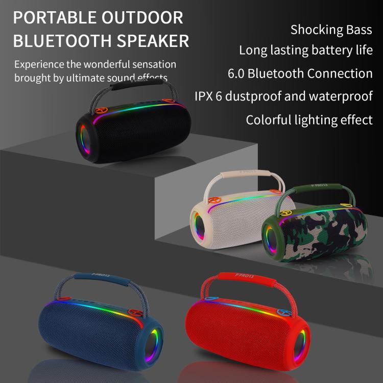 مكبر صوت محمول خارجي PRO13 بقوة 20 واط مقاوم للماء IPX5 مع إضاءة RGB، مكبر صوت ستيريو وسوبوفر