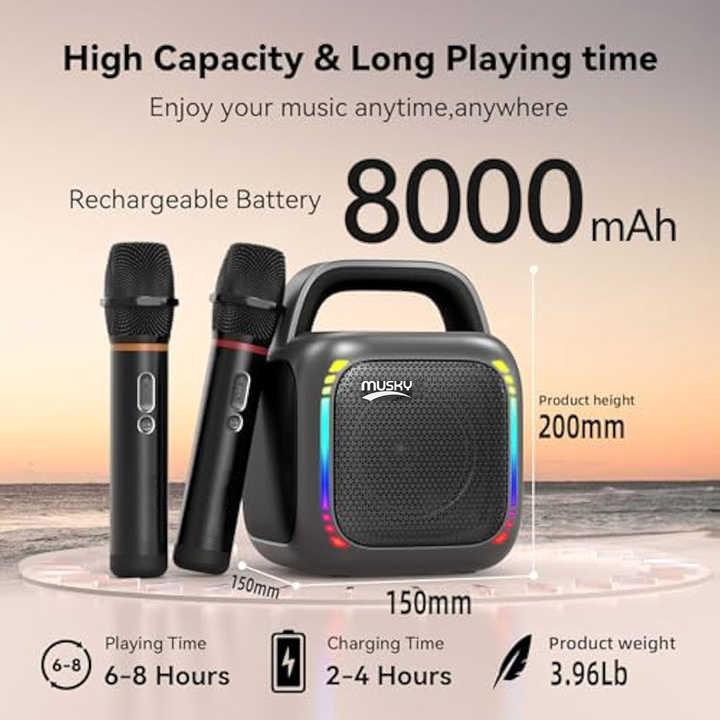 مكبر صوت بلوتوث محمول RGB MS6K مع إضاءة متلألئة، مكبر صوت خارجي للكاريوكي، بدون ميكروفون، ميكروفون مزدوج