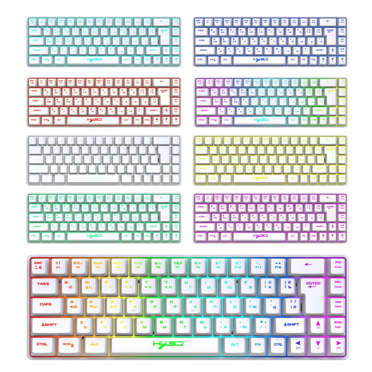 لوحة مفاتيح ميكانيكية HXSJ V200 النسخة الروسية سلكية بإضاءة خلفية RGB، 68 مفتاح، طول الكابل: 1.7 متر، V200 النسخة الروسية أبيض