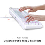لوحة مفاتيح ميكانيكية HXSJ V200 النسخة الروسية سلكية بإضاءة خلفية RGB، 68 مفتاح، طول الكابل: 1.7 متر، V200 النسخة الروسية أبيض