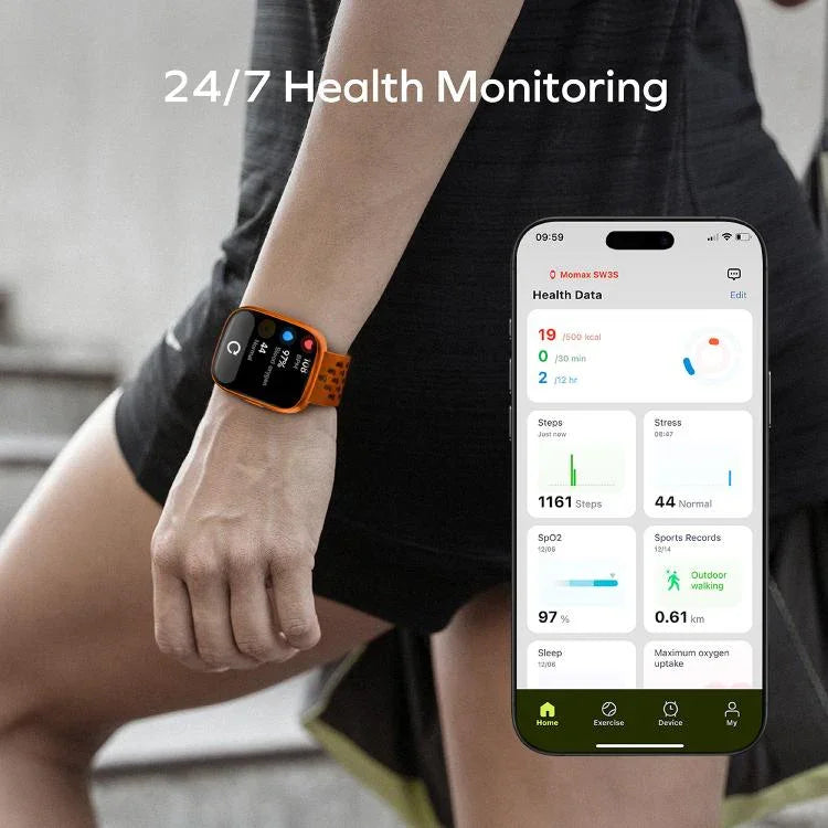 ساعة رياضية ذكية MOMAX SW1S بشاشة 1.83 بوصة، مقاومة للماء بمعيار IP68